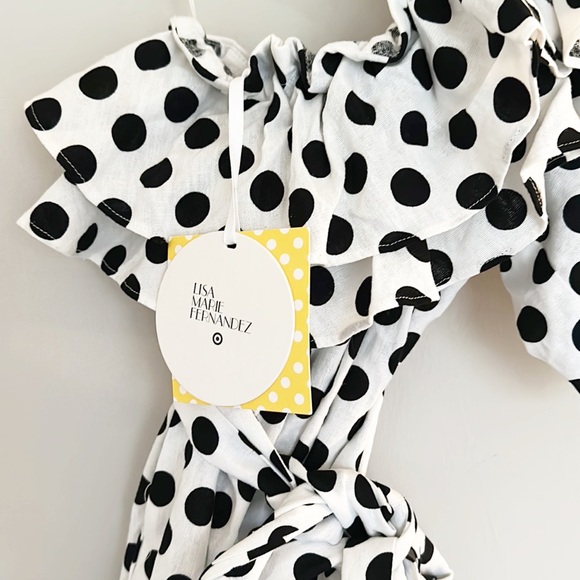 NWT Lisa Marie Fernandez X Target Black white one shoulder Polkadot mini dress - Picture 9 of 9